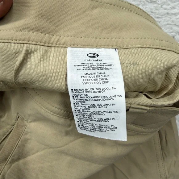 Icebreaker Merino Men's Khaki Cargo Shorts Size 40 Wool Blend Outdoor Casual